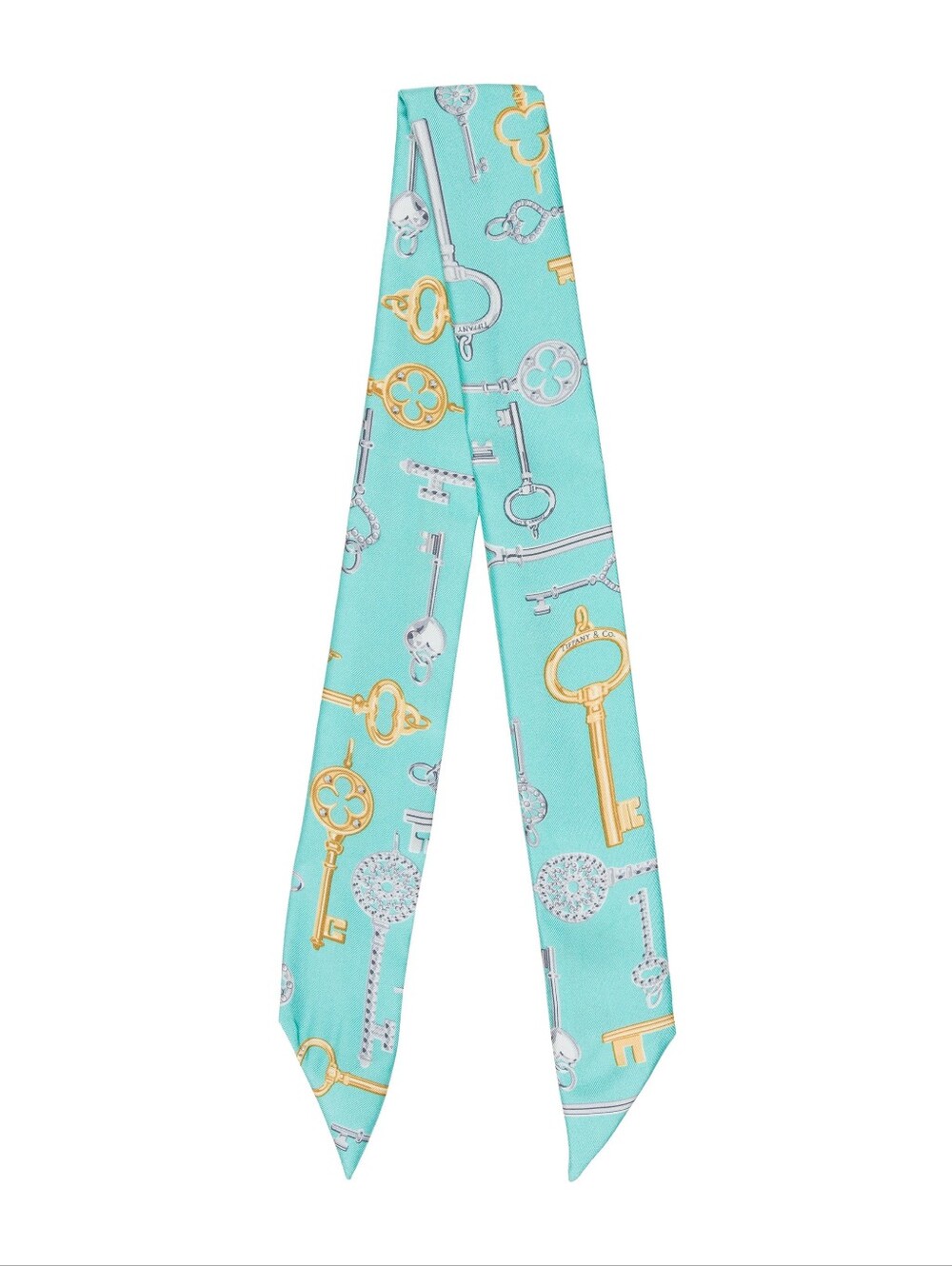 BNIB AUTHENTIC TIFFANY & CO. 100% Silk Printed Twilly Scarf Gold & Silver - Picture 1 of 8